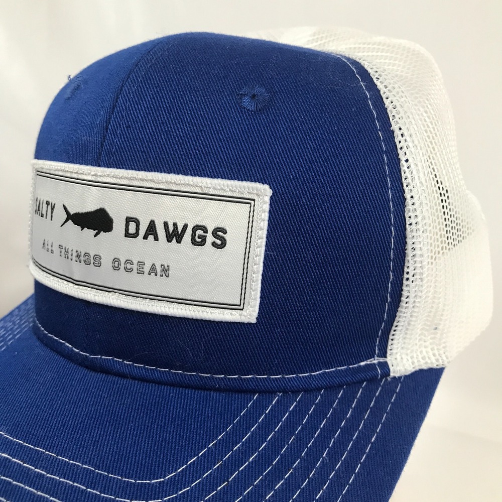 Salty Dawgs Port Authority Trucker Hat Blue White Mesh Snapback Fishing Cap Mens - Picture 6 of 16